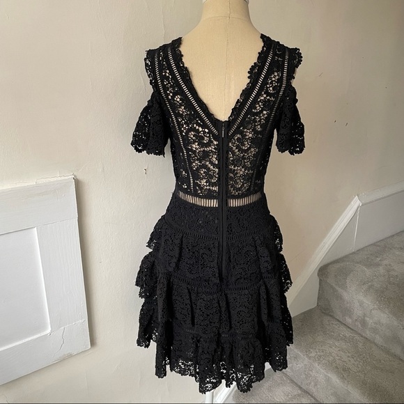 REBECCA TAYLOR Black Eliza Cold-Shoulder Silk Cotton Lace Crochet Dress NWT Sz 0 - Picture 4 of 7